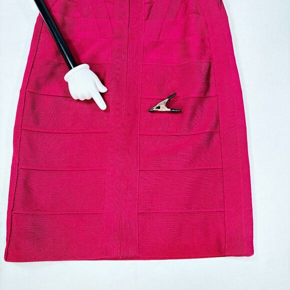 Herve Leger Burgundy Red Double Strap Bodice Bandage Bodycon Mini Dress XS - Picture 8 of 13